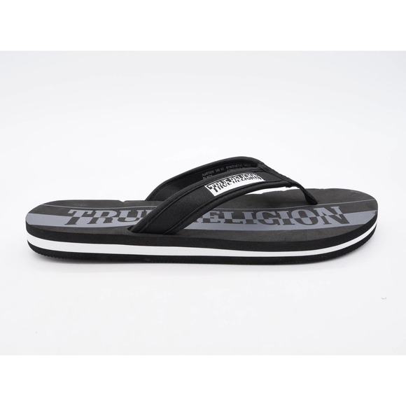 True Religion Sandals Mens 12 Austeen Black & White Thongs Flip Flops Slip On - Picture 4 of 9